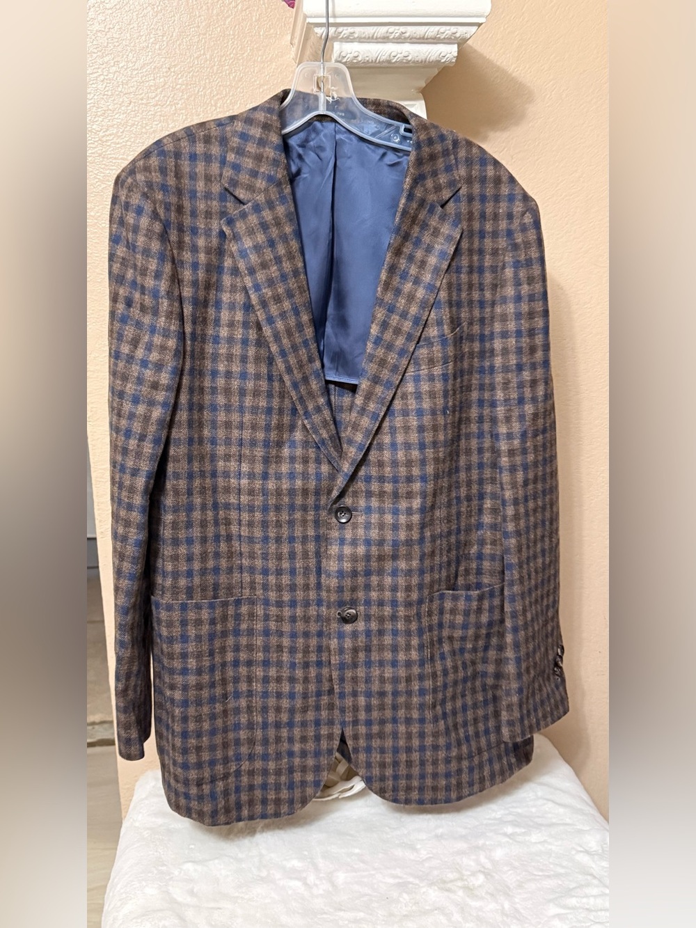 Suitsupply Brown and Blue Plaid wool and cashmere